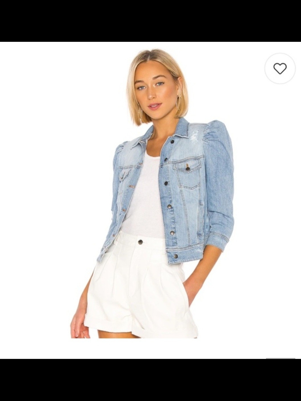 Retrofete XS Light Wash Denim Jacket with Puff Shoulder